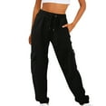 thumbnail image 2 of BiZtdJrK Womens Baggy Cargo Sweatpants Casual Cinch Bottom Jogger Pants Drawstring High Waisted Yoga Workout Pants Solid Work Trousers with Pockets, Today's Sales of the Day Black L, 2 of 5