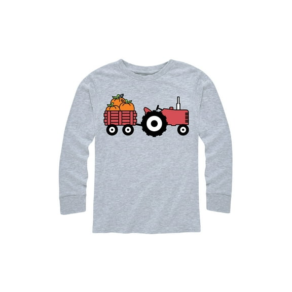 Instant Message - Tractor And Pumpkins - Youth Long Sleeve Tee