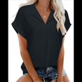 thumbnail image 3 of Blusa de Verano para Mujer, Corta, Elegante, Informal, con Cuello de Solapa, Color Liso, Color Color Sólido - Negro, Talla L, 3 of 9