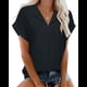 thumbnail image 3 of Blusa de Verano para Mujer, Corta, Elegante, Informal, con Cuello de Solapa, Color Liso, Color Color Sólido - Negro, Talla M, 3 of 9