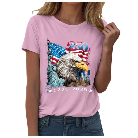 TOWED22 250 Anniversary USA Shirt for Women American Flag Freedom Graphic T-Shirts Patriotic Casual Short Sleeve Tees Tops(Pink,XL)