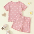 thumbnail image 2 of 2T Girl Clothes Summer Kids Girl Clothes Heart Print Short Sleeve Top and Shorts Cute Girl Summer Outfits Short Set, 2 of 9