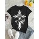 thumbnail image 2 of Women's Casual Cross with Floral and Letters Print T-Shirt, Polyester Blend Crew Neck Tee with Medium Stretch, Fashionable Short Sleeve Top for All Seasons, 2 of 6