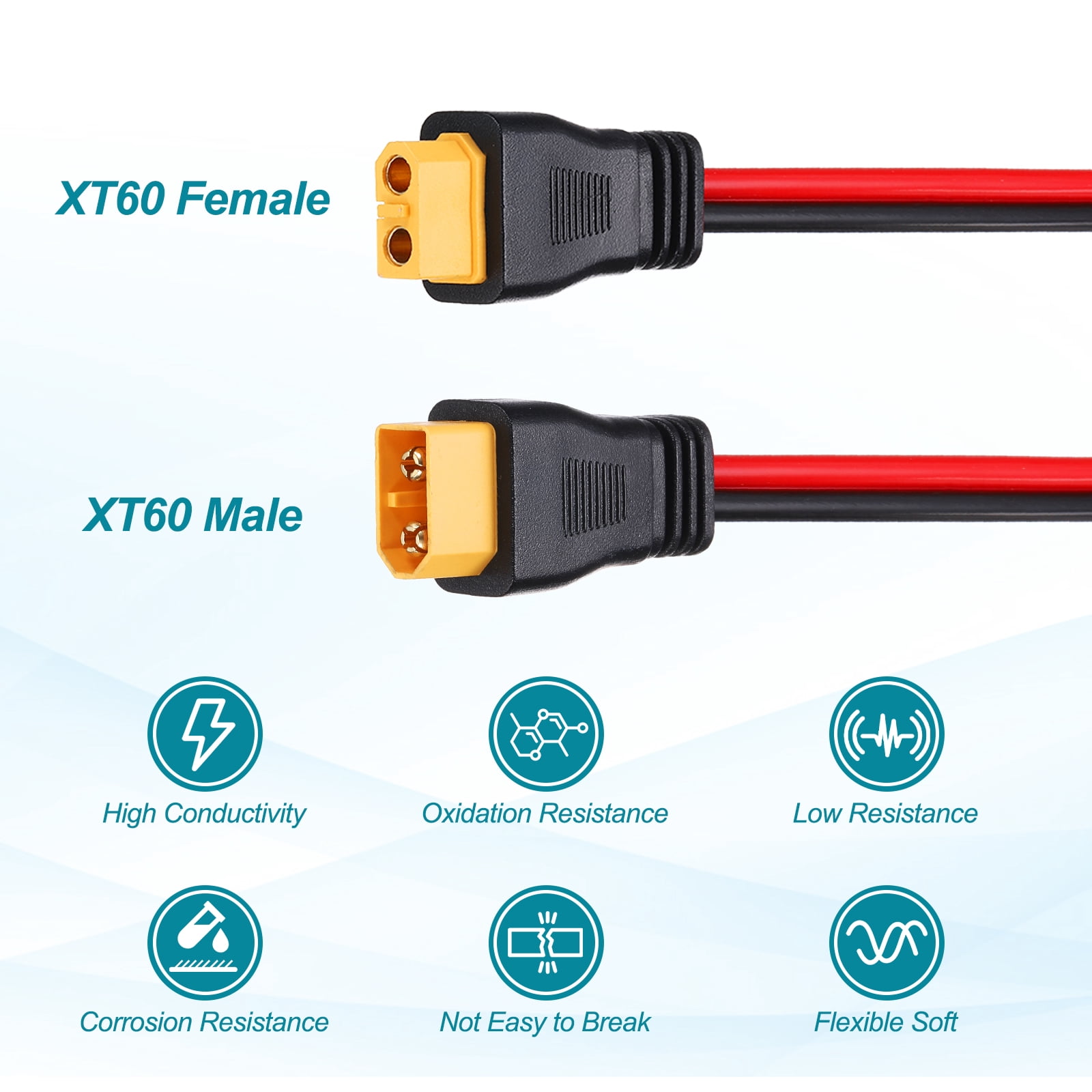 Uxcell 600VDC XT60 Extension Cable, 10AWG 10FT XT60 Male to Female Connector Cable for RC Battery Portable Power Station Solar Panel FPV Drone
