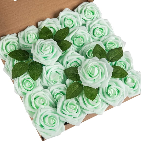 25Pcs Artificial Roses Flowers Fake Roses with Stems Real Touch Foam Flowers for DIY Wedding Bouquet Baby Shower Centerpiece Floral Arrangement Party Home Decor(Black)