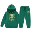 thumbnail image 3 of Girls 2 Piece Outfits Sweatsuit Jesus Loves You Letter Print Hoodie Sweatshirt and Sweatpant Tracksuit Athletic Jogger Sets,Green,4-5 Years, 3 of 6