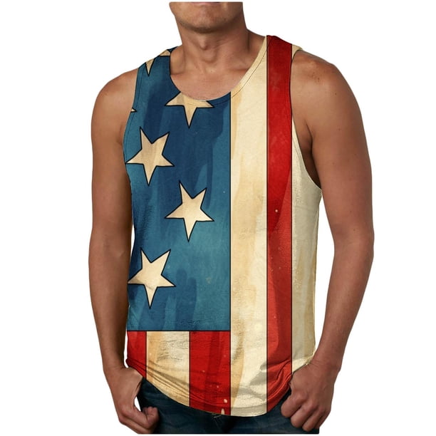 Tanques para Hombre de Verano Suelto Chaleco Impresión Deportivo Cuello Redondo, Camisa sin Mangas Casual para Al Aire Libre Y Diario