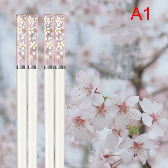 (Pink & White) Amber Cherry Blossom Alloy Chopsticks Chinese Chopsticks Reusable Tableware