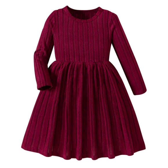 Odeerbi Vestido de Manga Larga de Punto Elástico Para Niñas Vestido de Color Sólido En Línea A Para Niños
