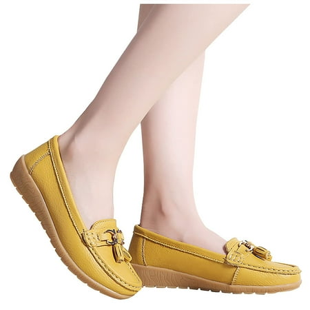 Sexlip Shoes Loafers for Women Classic Leather Loafers Casual Slip-On Shoes Fashion Casual Comfy Shoes Yellow 38