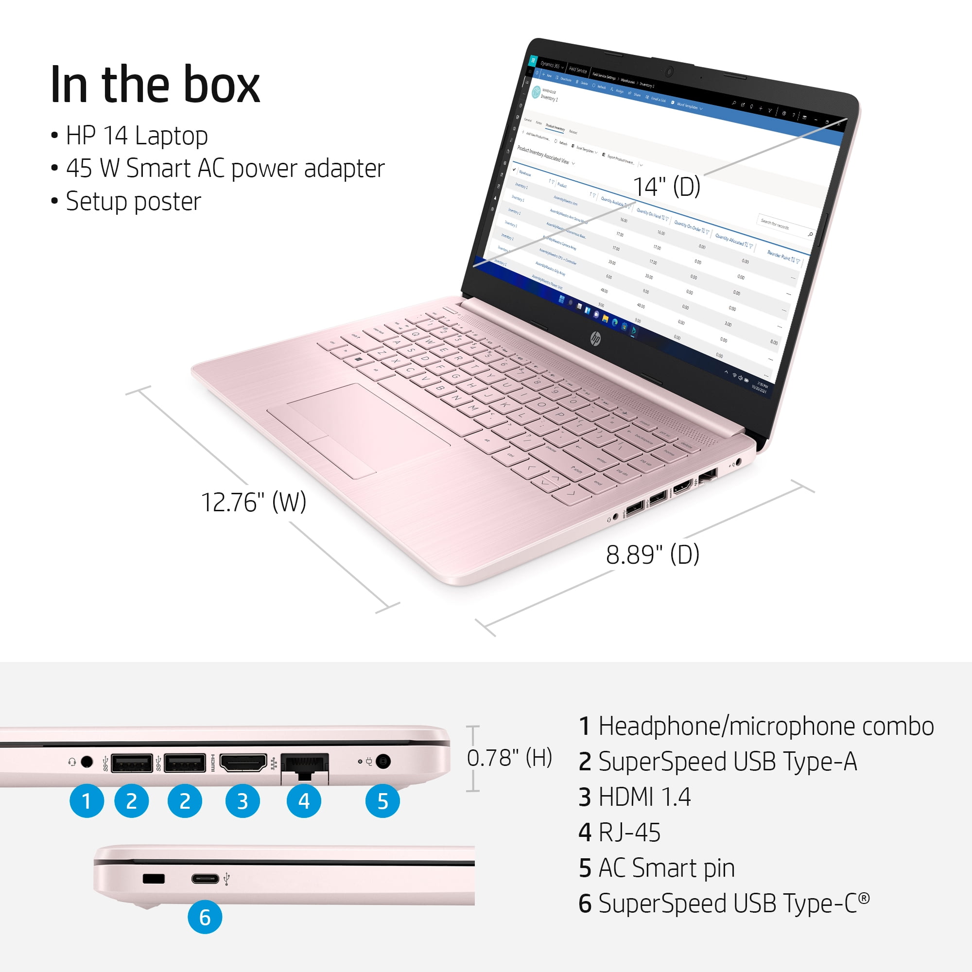 HP Stream 14", Intel Celeron N4020, 4GB RAM, 64GB eMMC, Pink, Windows 11 (S mode) with Office 365 1-yr, 14-cf2112wm