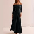 thumbnail image 2 of Diufon Womens Fall off Shoulder Dresses Casual Long Sleeve Maxi Dress Solid Color Breathable Dress, 2 of 6