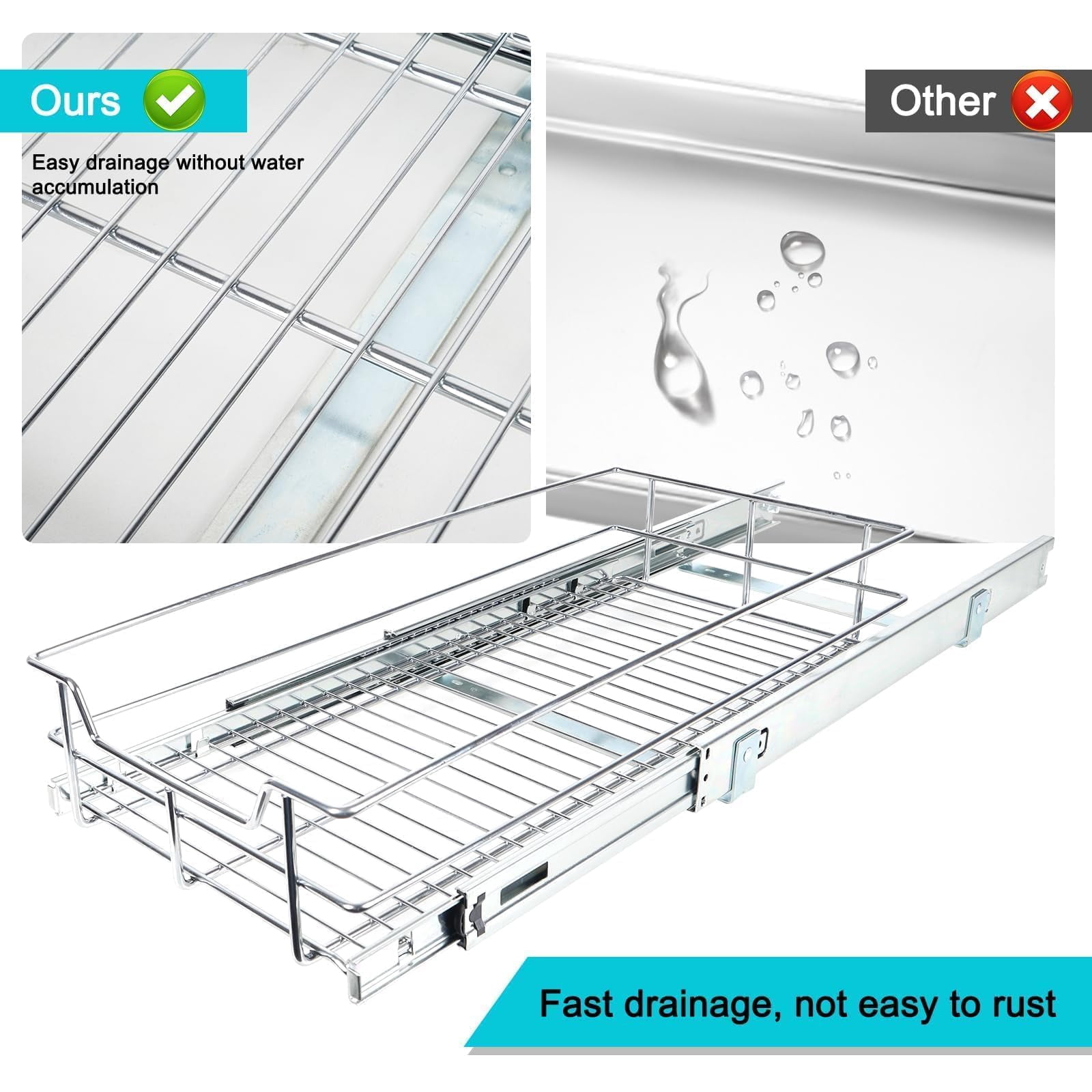 Storking Pull Out Cabinet Organizer 20" W X 22" D, Slide Out Drawers for Kitchen Organizers and Storage, Capacity Heavy Duty Caddy, Shelves Chrome-Plated, Pantry