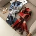 thumbnail image 4 of Zhuge Bufanda de lana para mujer, bufandas a cuadros de invierno, manta para mujer, borlas, cálidas, suaves, grandes, largas, estilo A, cuadrícula de café rojo, 4 of 4