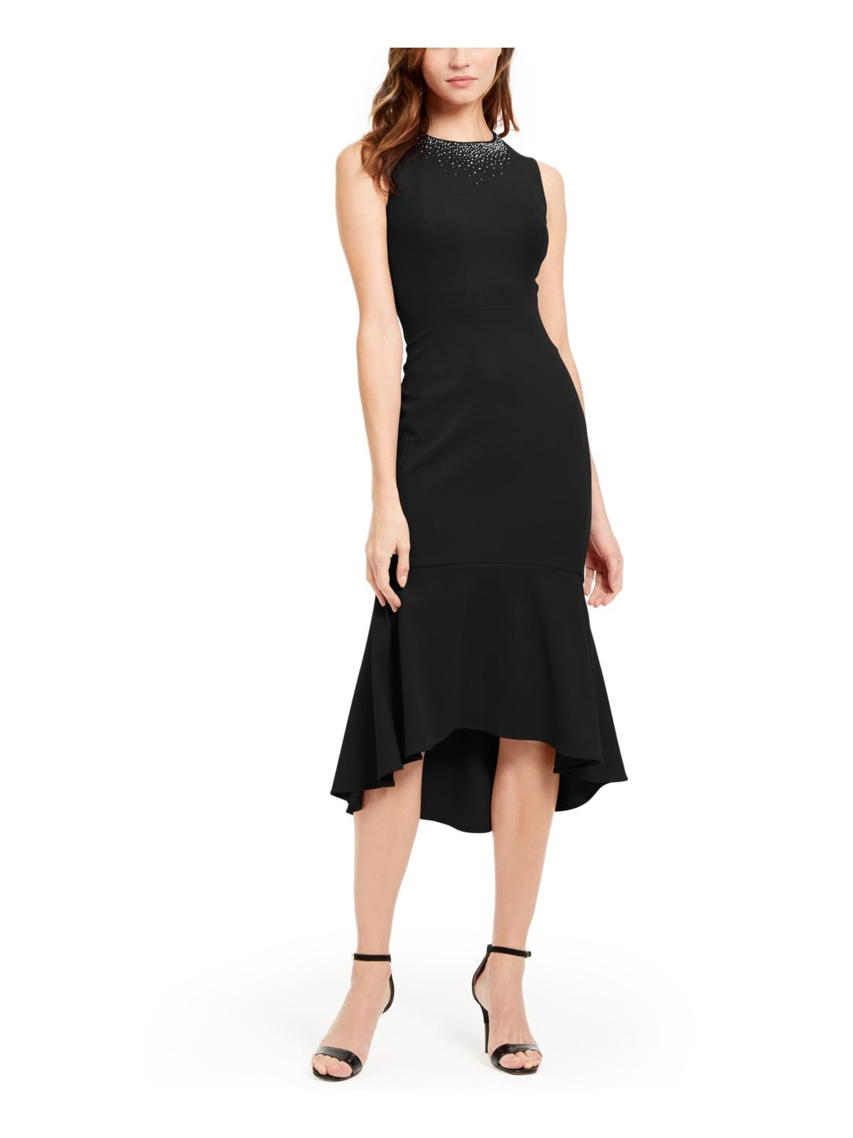 Calvin Klein Womens Embellished Hi-Low Midi Dress Black 10 