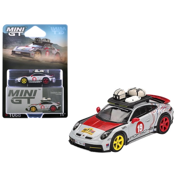 Porsche 911 Dakar #19 "Uncle Rally" Gray with Graphics and Roof Rack Limited Edition 1/64 Diecast Model Car by Mini GT
