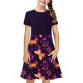 thumbnail image 2 of Spazoro Kids Girls A Line Dresses, Butterfly Print Short Sleeve New Style Stretchy Wrinkle Princess Dress for Child Girls Multicolor Size 4 T, 2 of 7