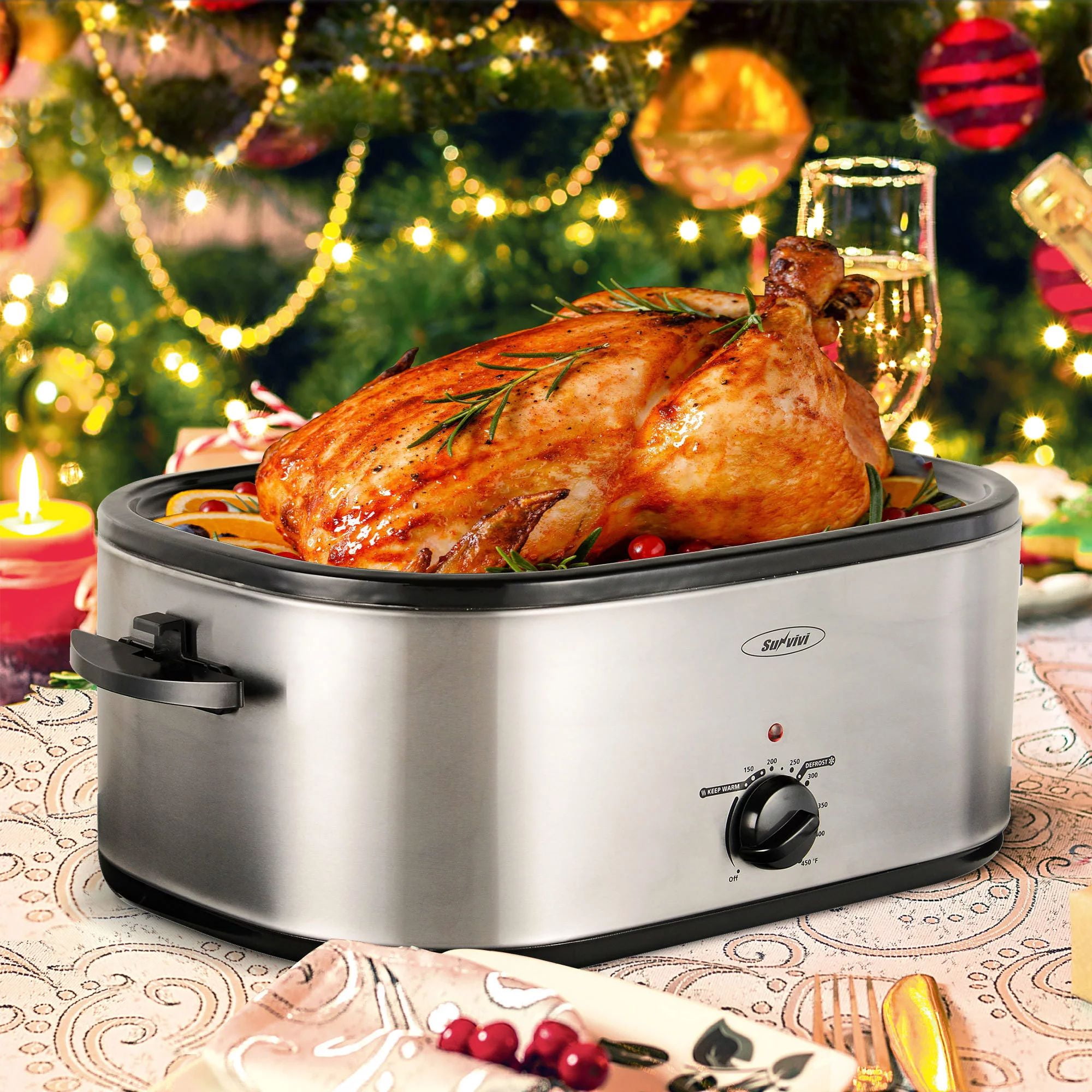 SUNVIVI 24 Quart Electric Roaster Oven with SelfBasting Lid, Stainless