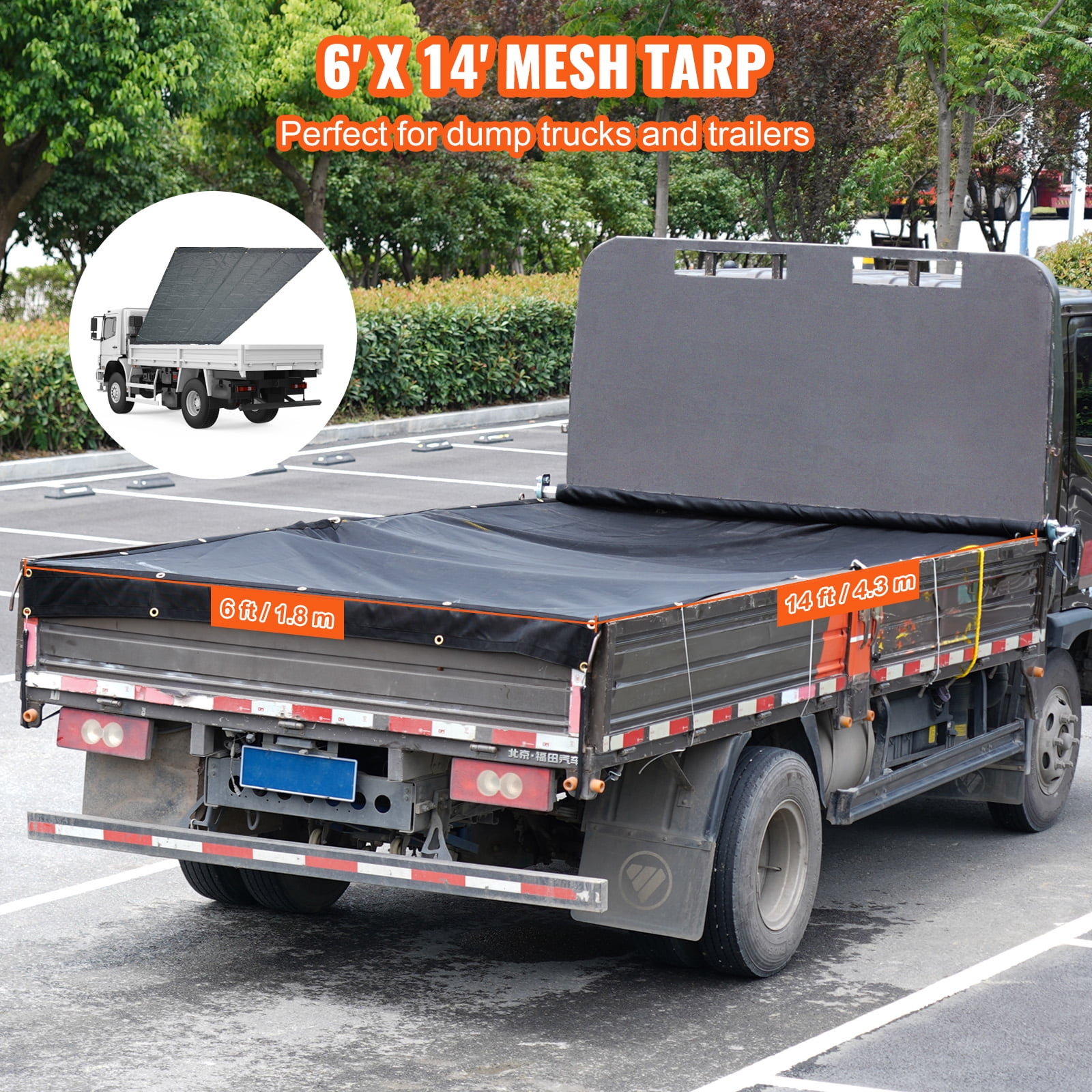KFFKFF Dump Truck Tarp Mesh Tarp 6 x 14 ft PVC 18oz Double Pockets Trailer Shade