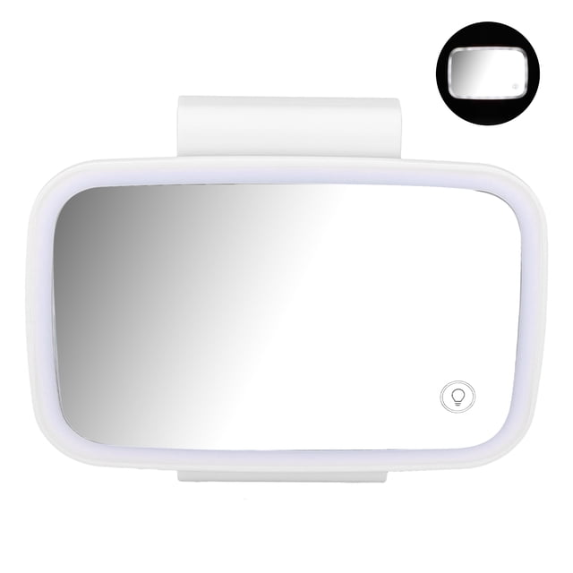 Espejo liderado para para visera solar, espejo de maquillaje para visera solar para coche, luces led envolventes, enchufe de tálil de pantalla y juega con clip trasero retrápil