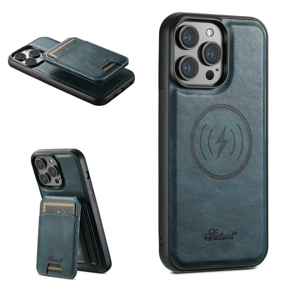 Mantto for iPhone 16 Pro Max Detachable 2-in-1 Case with Card Pocket,Compatible with Magsafe Wireless Charging,Shockproof Premium PU Leather Credit Card Slots Kickstand Phone Case,Blue