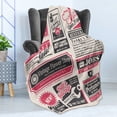 thumbnail image 4 of Retro Soft Flannel Fleece Throw Blanket, Retro Newspaper Magazine Design Outdated Layout Different Topics Title, Cozy Plush for Indoor and Outdoor Use, 70" x 90", Pink Beige Grey Teal, by Ambesonne, 4 of 5