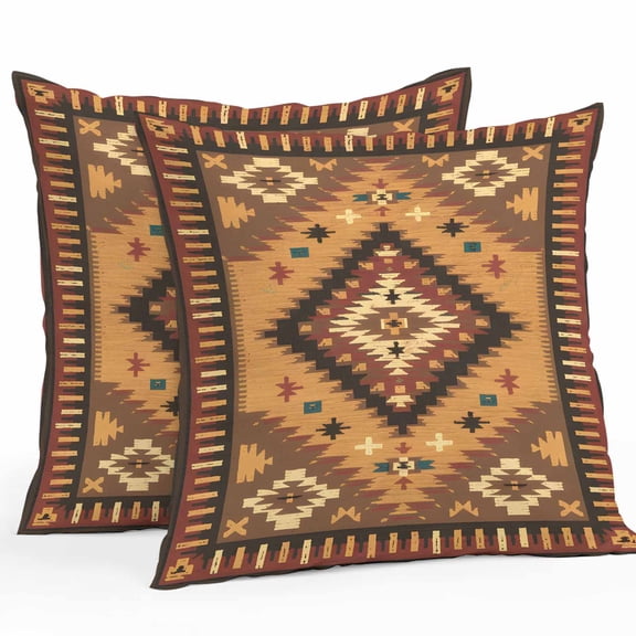 Brown Bohemia Turkish Pattern Outdoor Pillow Covers Pack of 2 Retro Ethnic Style Waterproof Throw Pillow Covers Decorative Cushion Cases for Patio Garden Tent Balcony Couch 16x16 inch