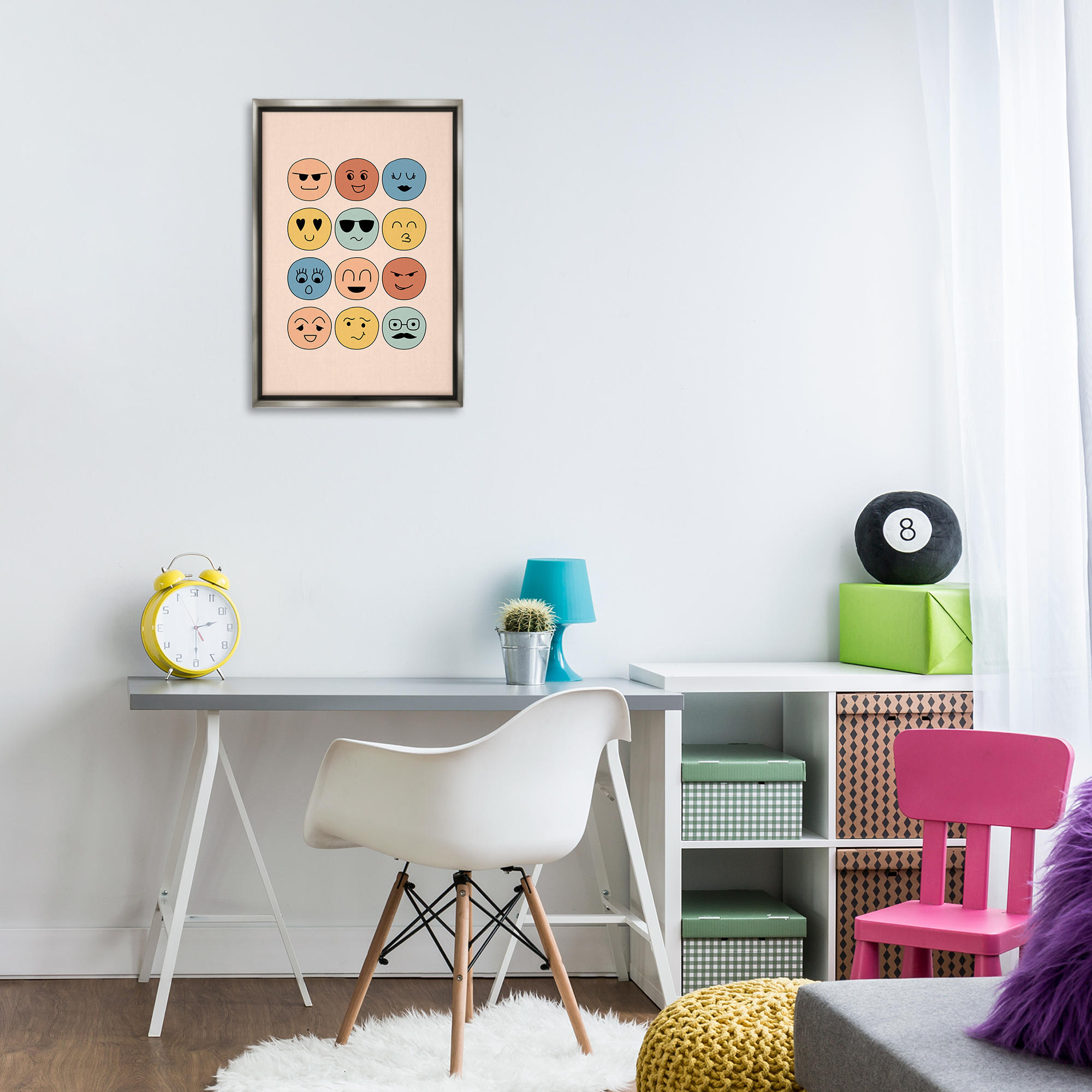 Stupell Industries Various Expression Smileys Novelty Painting Gray Floater Framed Art Print Wall Art, 17 x 25