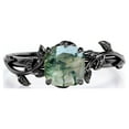 thumbnail image 3 of JeenMata 1 Carat Cushion Cut Natural Transparent Moss Green Agate - 4 Prong Setting - Nature Inspired Engagement Ring - 18K Black Gold Plating over Silver, 3 of 6