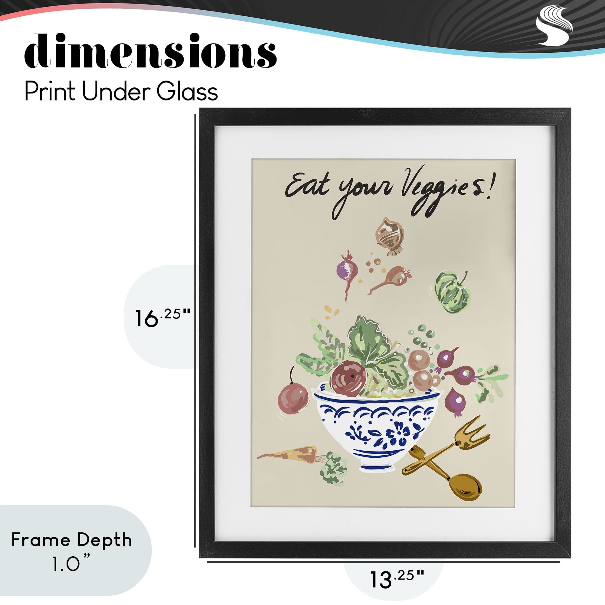 Stupell Industries Eat Your Veggies Bowl Black Framed Print Under Glass, design by Ani Del Sol