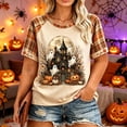 thumbnail image 2 of IYYVV Womens Fall Halloween Crew Neck Shirt Holiday Funny Pumpkin Ghost Graphic Tee Casual Short Sleeve Autumn Top Brown 4XL, 2 of 6