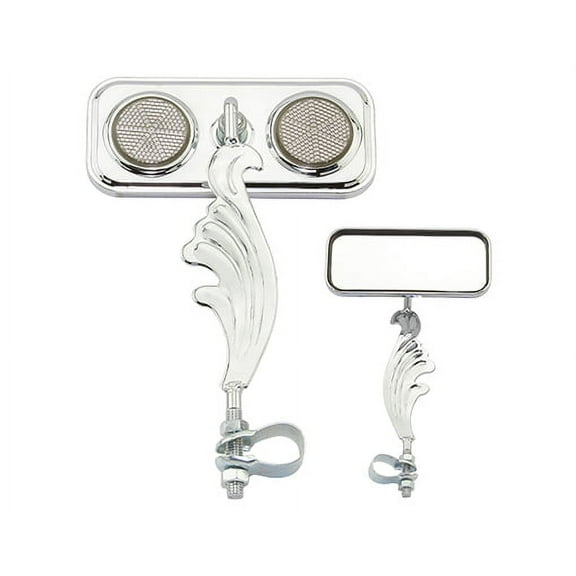 Chrome Rectangle Wing Bike Mirror Right with Black Reflectors. Bike mirror, bicycle mirror, bike accessory, bicycle accessory. 