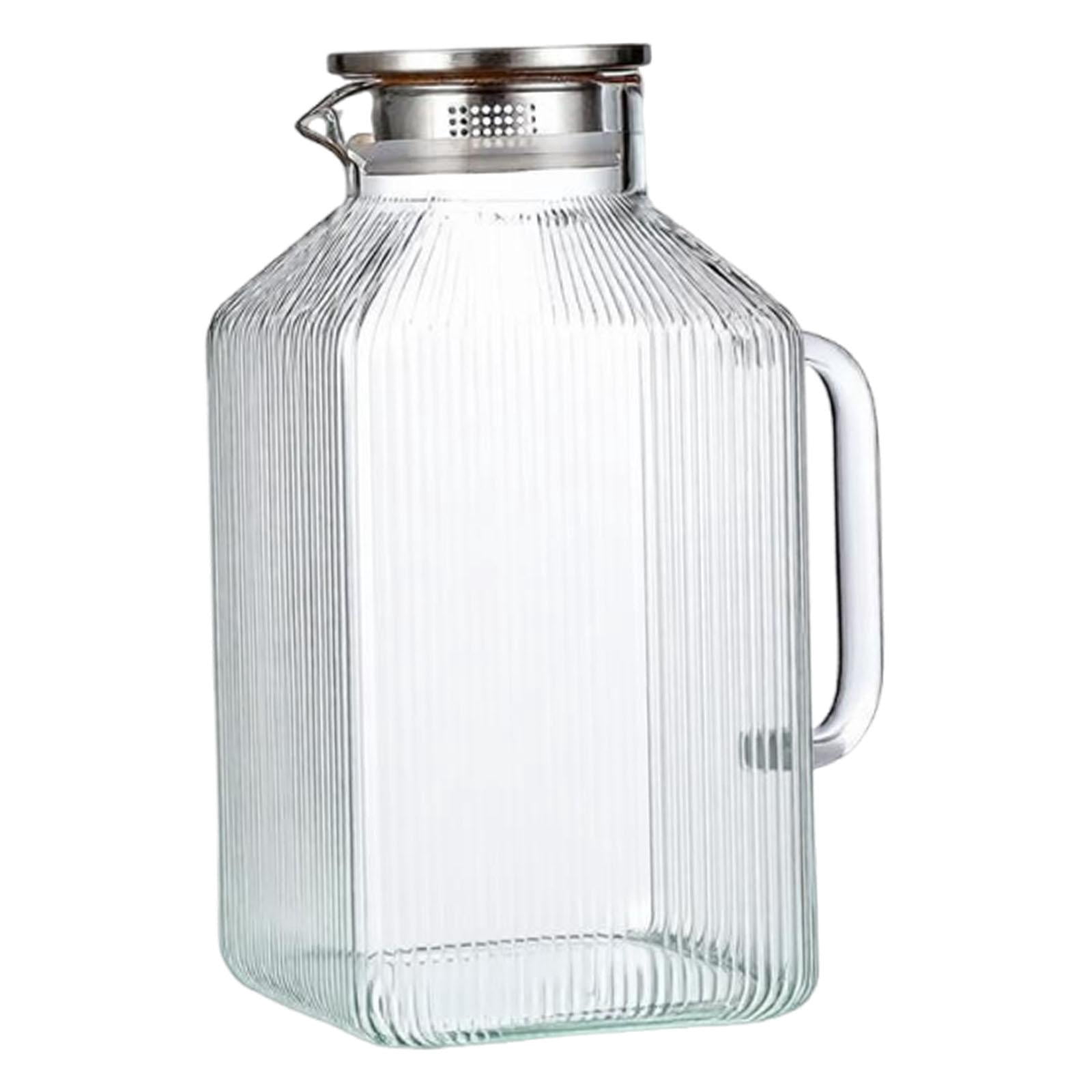 Fiocias Glass Pitcher 3800ml Clear Body Cold Water Bottle Gifts Container Sturdy Space Saving for Coffee Beverage Milk Lemonade Juice Clear Handle