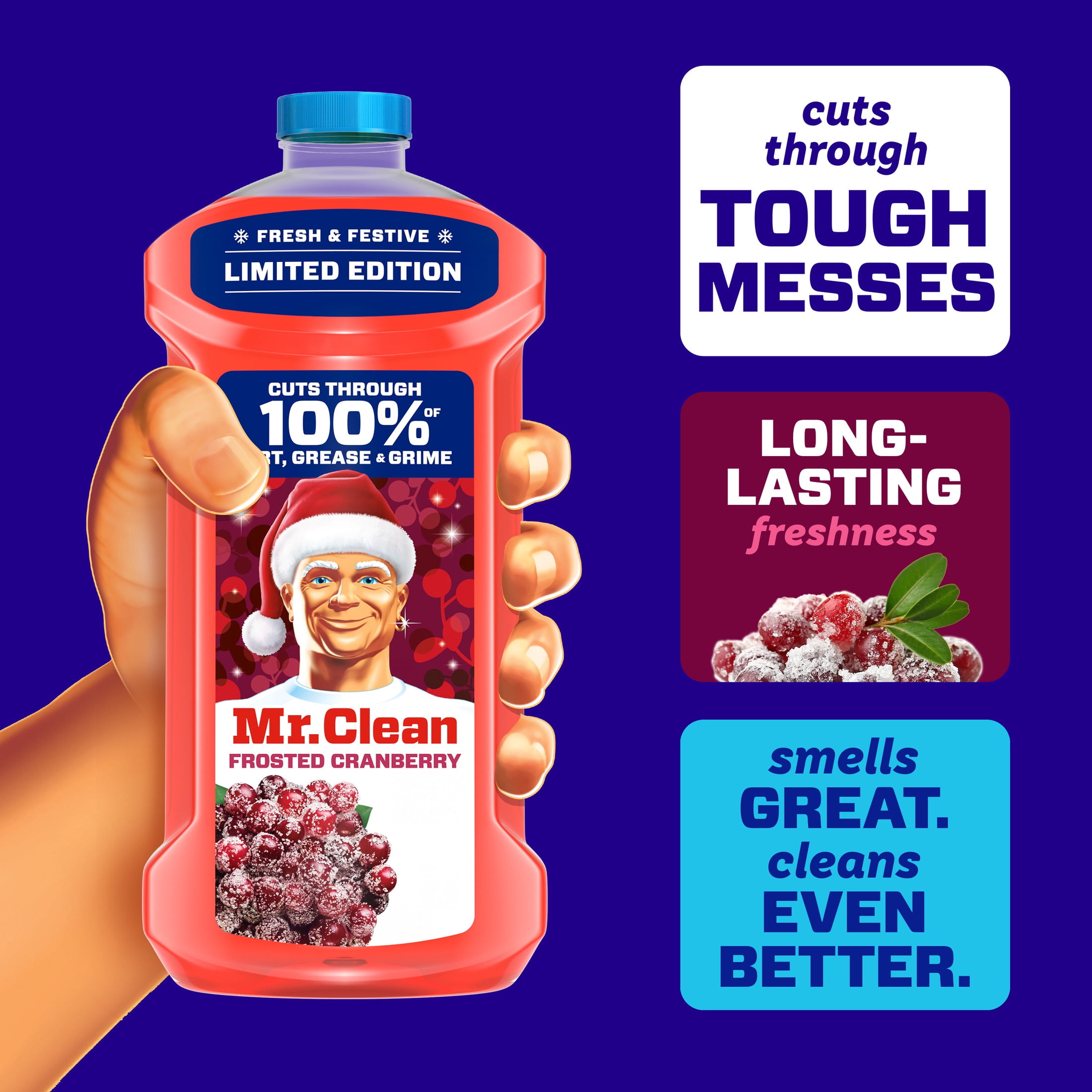 Mr. Clean All Purpose Cleaner, Floor Cleaner, Mop Soap, Cleaning Liquid, Frosted Cranberry, 41 fl oz