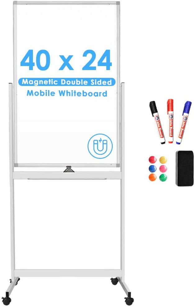 Mobile White Board, 40 x 24 Double Sided Dry Erase Board