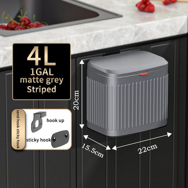 bote de basura desmontable y de encimera, bote de basura pequeño de acero inoxidable de 4 litros con tapa, bote de basura de cocina debajo del fregadero, gabinete colgante para cocina