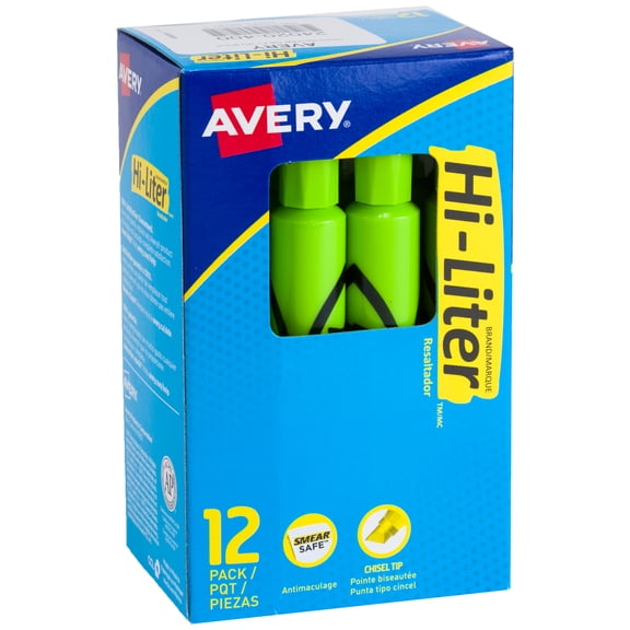 Avery Hi-Liter, Desk-Style, Fluorescent Green, 12 Count (24020)