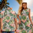 thumbnail image 4 of Garronmavis Matching Summer Outfits for Couples Mens Button Up Shirt Polyester Vacation Tropical Flowers Loose Beach Tops and Women's Tank Dress Elastic Waistband Vacation Clothes, 4 of 7