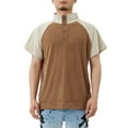 thumbnail image 2 of Musuos Men Summer Corduroy T-Shirt Contrast Color 1/3 Button Short Sleeve Tops Casual Pullover, 2 of 9