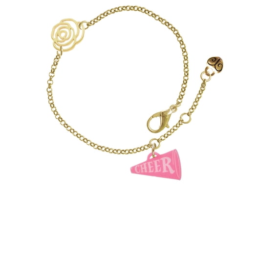 Delight Jewelry Acrylic 3/4" Hot Pink Cheer Megaphone Gold-tone Rose Link Chain Bracelet, 6.25"+1.75" Extender