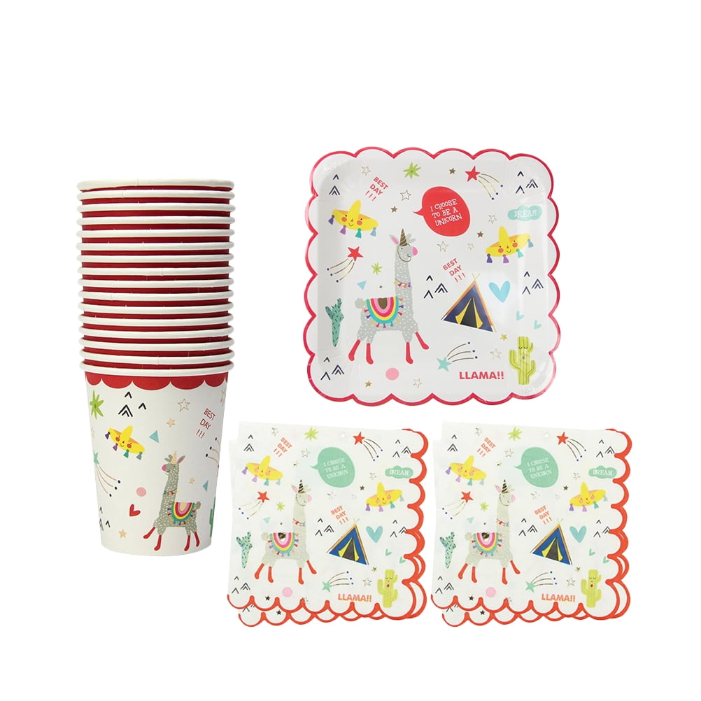 1 Set Birthday Alpaca Tableware Kit Cartoon Alpaca Printed Tableware