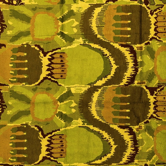 Ahgly Company Machine Washable Indoor Square Abstract Yellow Modern Area Rugs, 3' Square