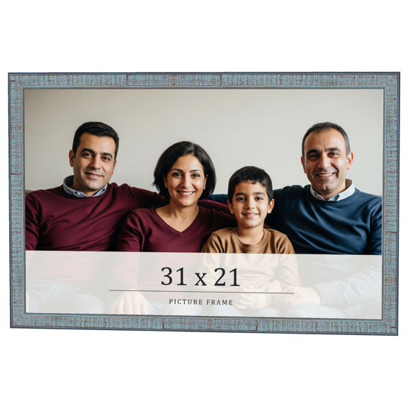 31x21 Frame Blue Scuffed Farm Board Solid Wood Picture Frame Width 0.75 Inches | Interior Depth 0.5