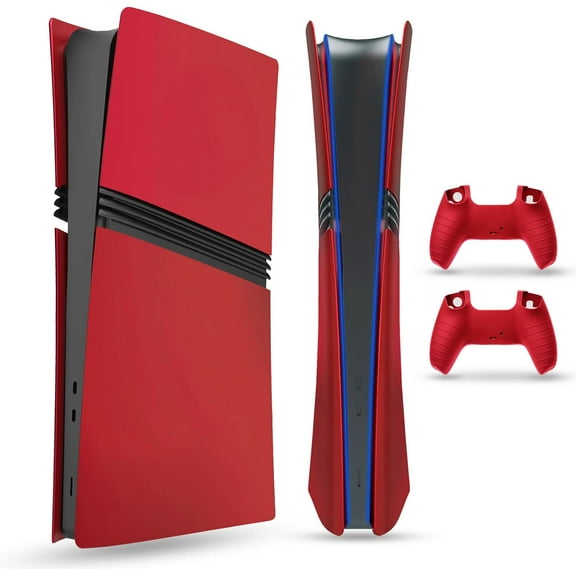 Uberwith Faceplate for PS5 Pro (Digital Edition), Cover Plate, ABS Shell, Matt Skin, with Extra 2 Controller Silicone Covers (Red)