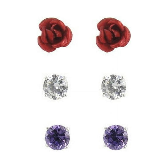 Brilliance Fine Jewelry Adult Sterling Silver Simulated Diamond Purple and Clear Trio Ear Set