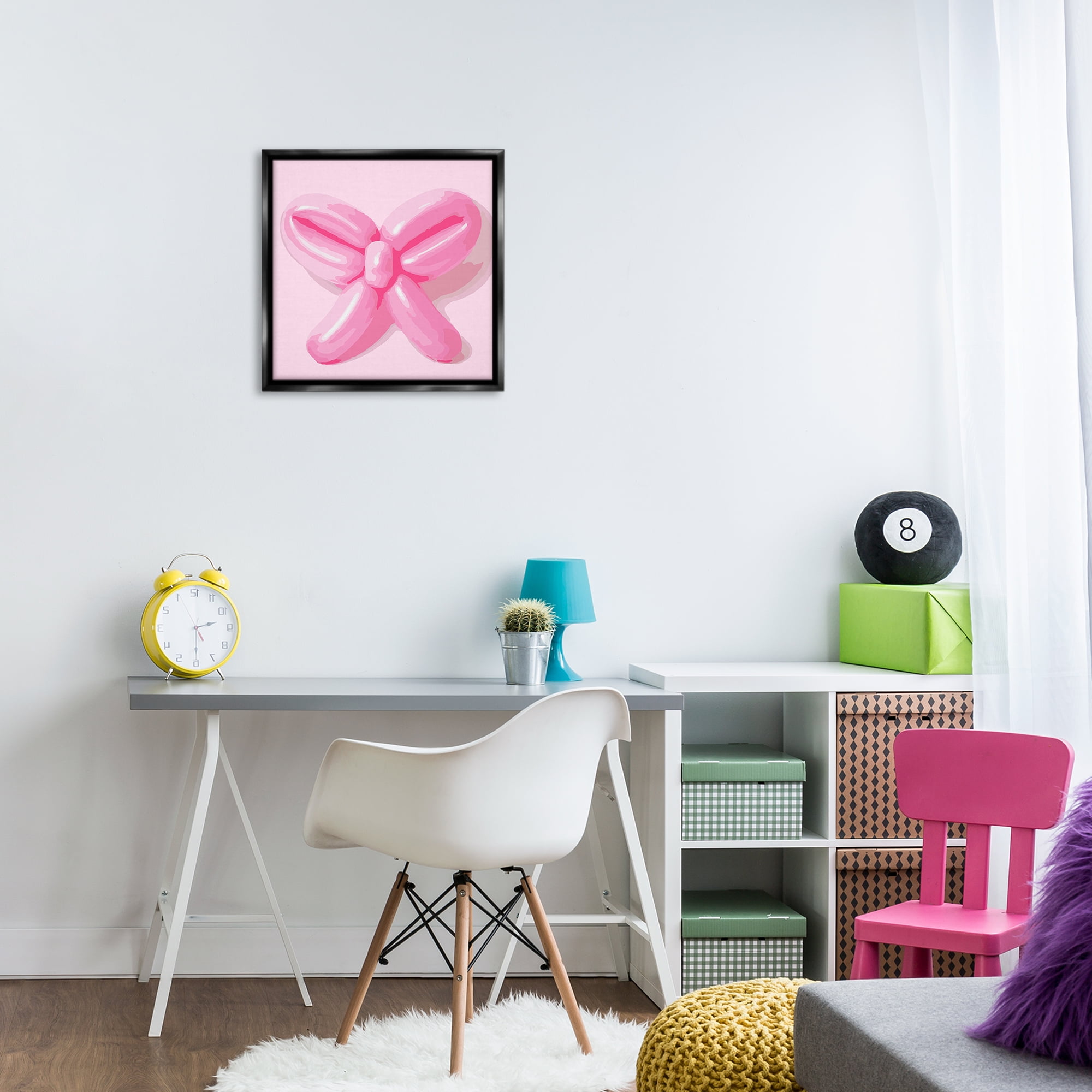 Stupell Industries Pink Balloon Bow Abstract Painting Black Floater Framed Canvas Art Print Wall Art, 18 x 18