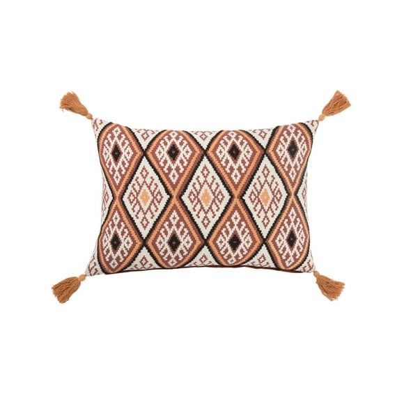 JAIPUR LIVING Museum Ifa By Yuma Red Ochre Cement Beige Patterned 14 X 20 Feather Decorative Pillow