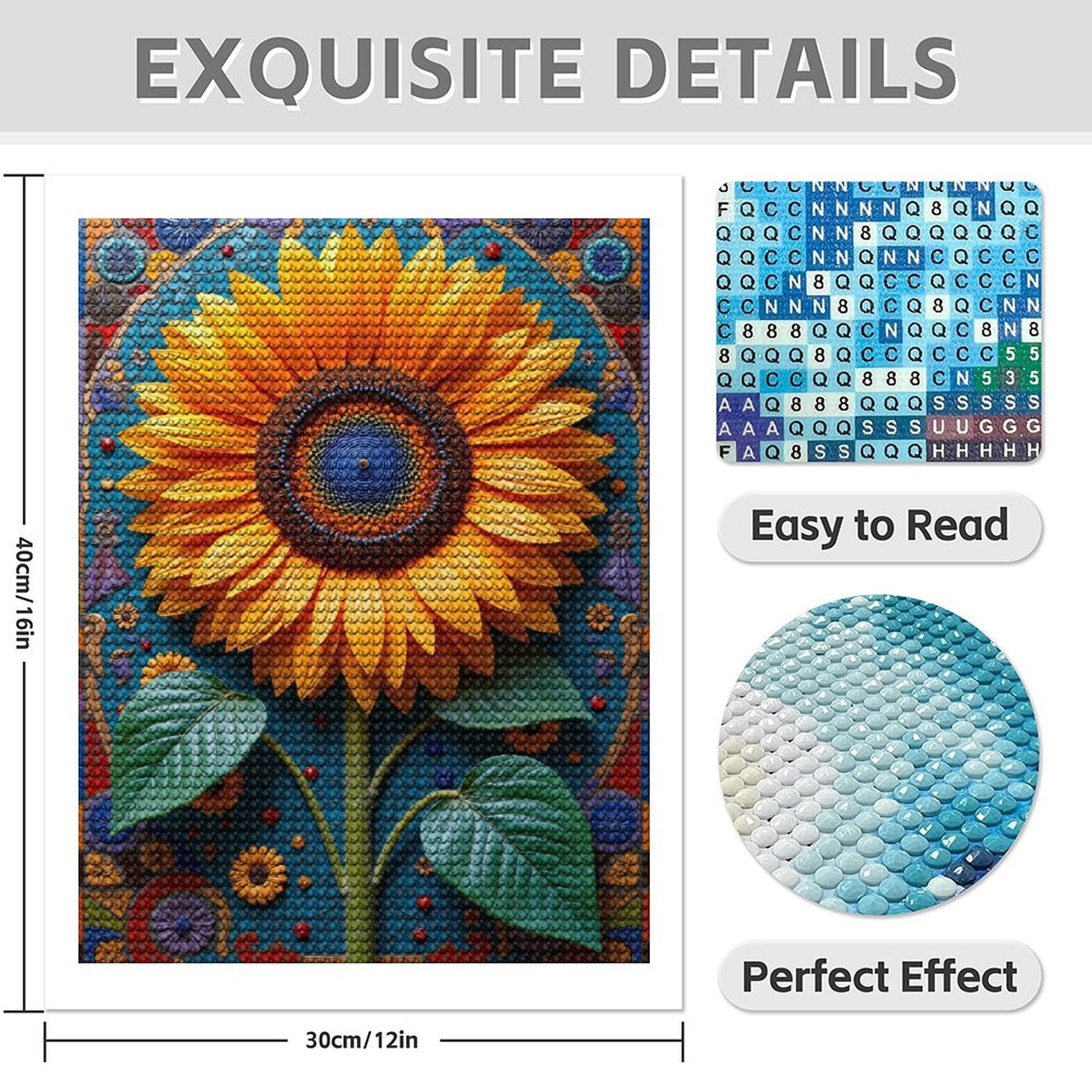Diamond Art Kit for Adults, Sunflower Mosaic Art Pattern Diamond Painting for Adults Beginners, 5D DIY Diamond Art Painting Kits, Colorful Diamond Painting Craft for Home Decor 12x16 Frameless