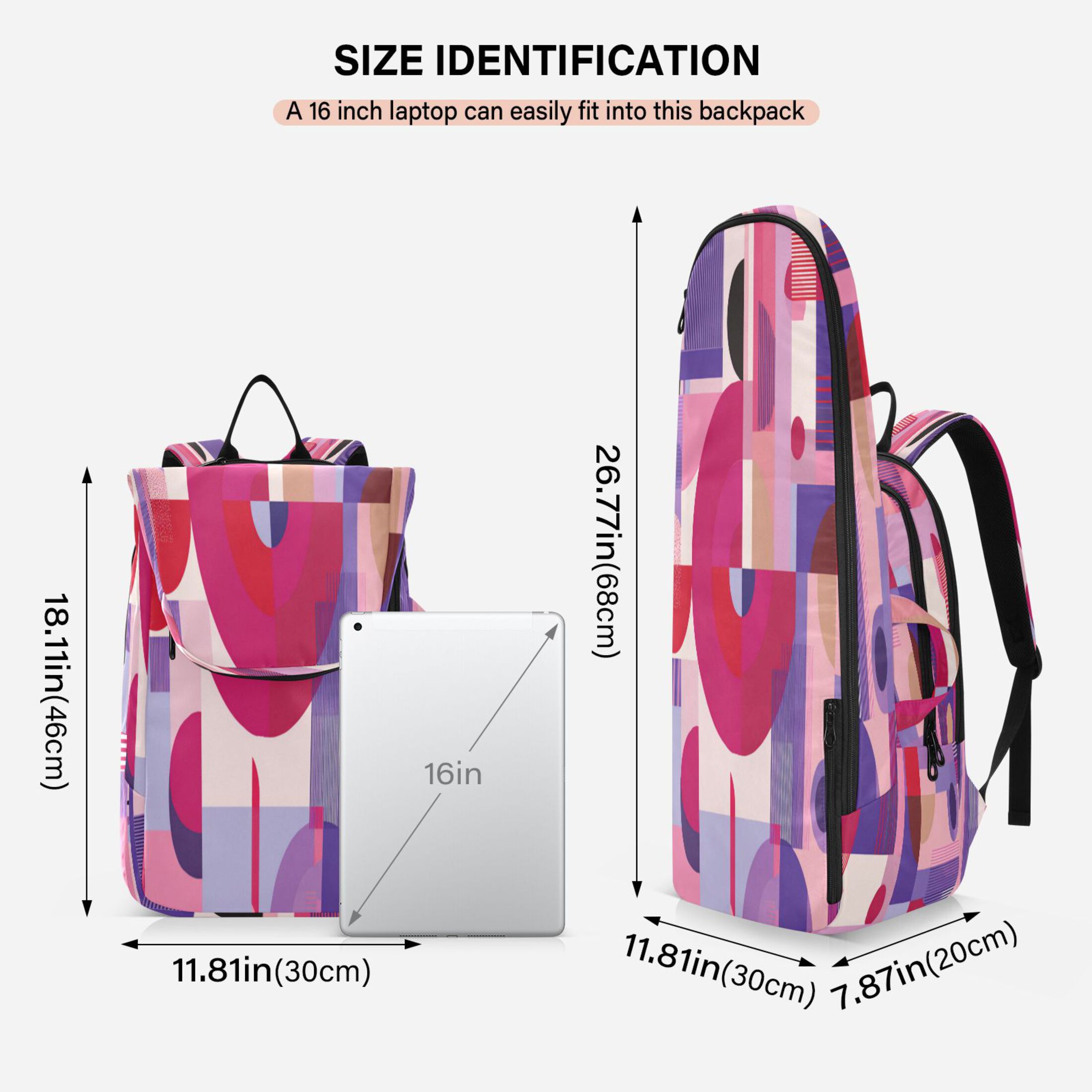 2 Racquet Holder Tennis Backpack Tennis Racket Covers Gym Bags Pink and Purple Record Pattern