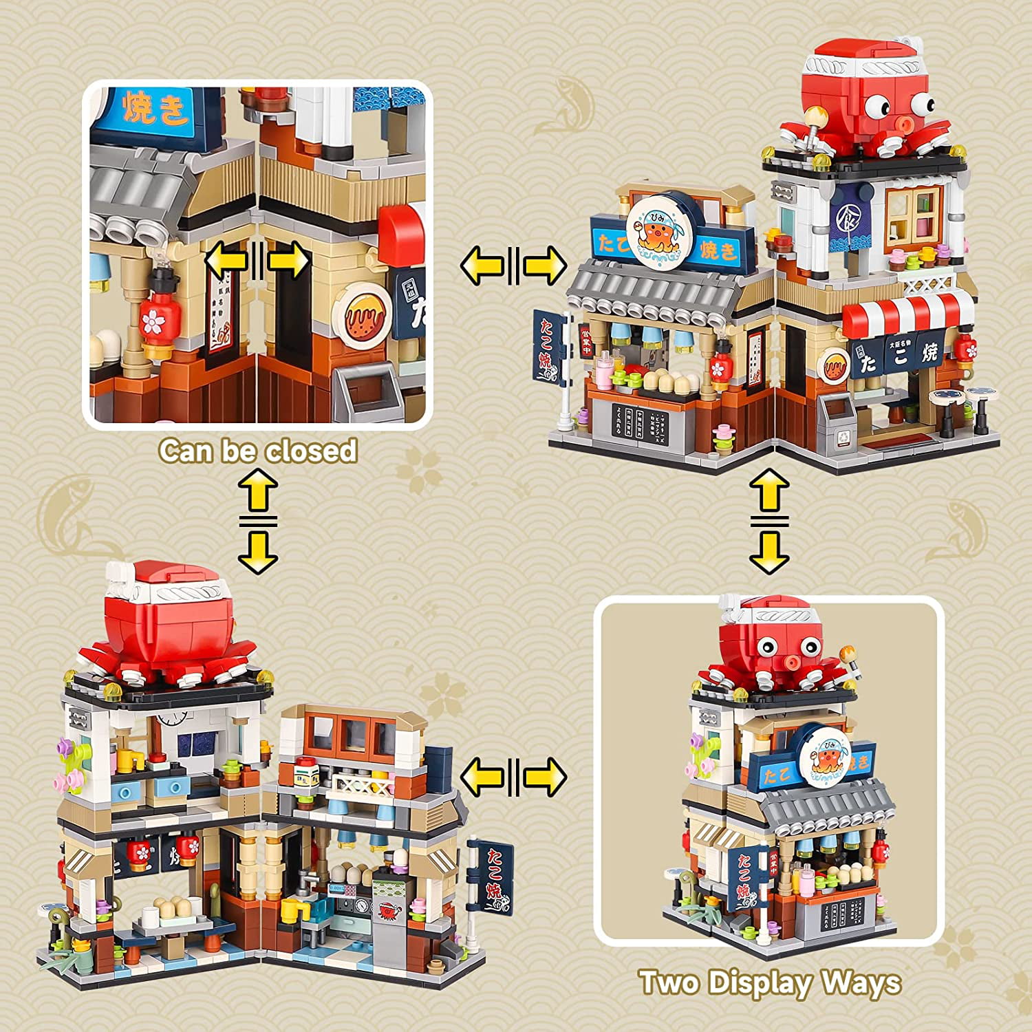 MOC DIY Building Block Assembly Mini Particle Construction Toy Not Compatible with Small Particle Bricks Goshfun 668Pcs Japanese Street View Ice Drink Shop Bricks Model Set 
